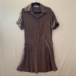 Geren Ford Retro Button Down Geometric Print Silk Shirtdress with pockets